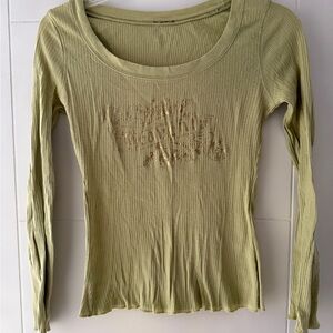 Women's Olive Green Ribbed Long Sleeve Top